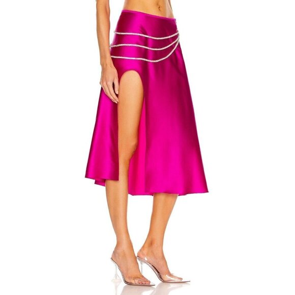 Nue Studio Laetitia Skirt in Fuchsia Pink Small New Womens Satin Midi - Picture 4 of 13